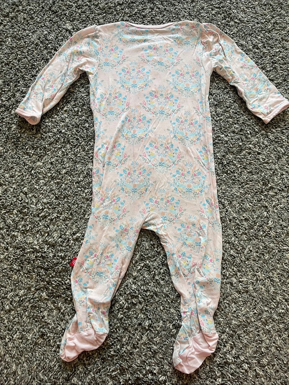 Magnetic Me Pink Floral Ruffle-Front Footed Pajama - Size 6-9 months